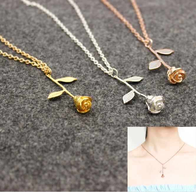 New fashion Girls Madam delicate Rose Flower Pendant Necklace Gold silvery Rose Gold Maxi Rose Choker Necklace Gift for girlfriend