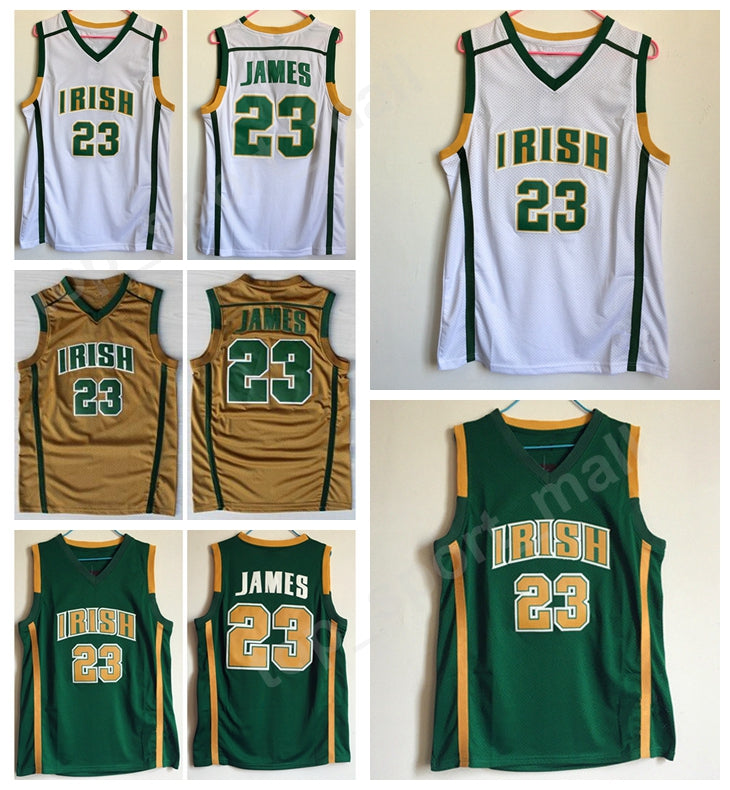 Irish St. Vincent Mary Jerseys Men Basketball High School LeBron James Jersey 23 Men Green White Away Team Sport Breathable High Quality