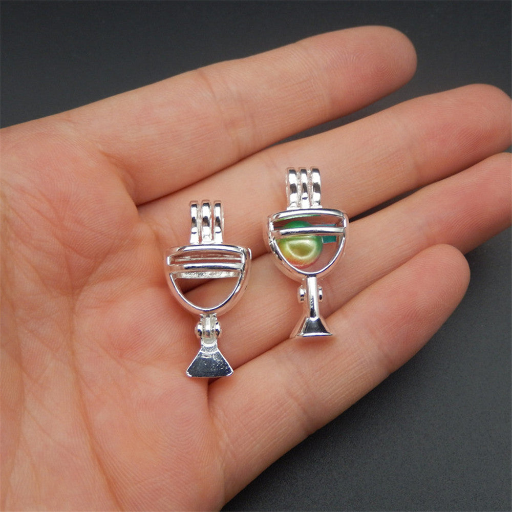 in the new style bright silver wine glass pearl cage 10pcs jewelry making pearl cage pendant essence oil diffusion pearl