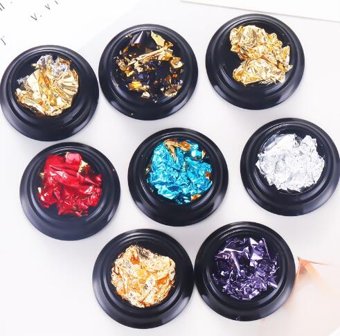 8 Colors Nail Gold Silver Glitter Red Flake Chip Foil Paper Sticker Manicure Paillette Nail Art Decoration Sequin Decal Tools F539