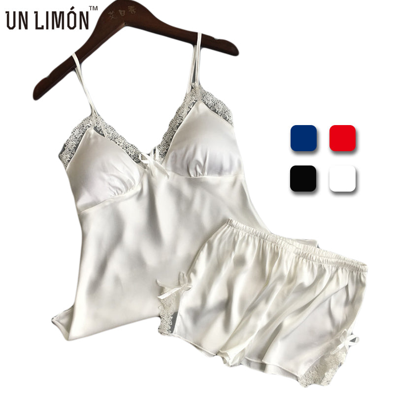 UNLIMON Sleepwear Silk Pajamas For Women Lace Satin Cami Pajama Set