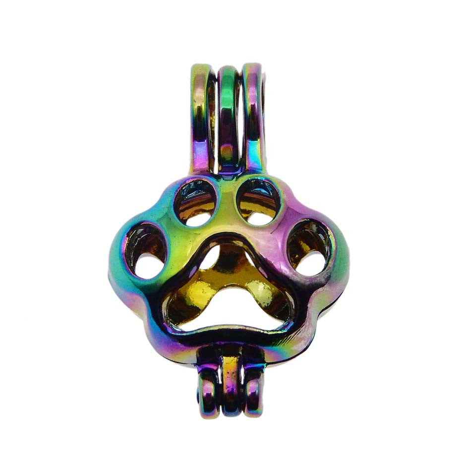 10pcs rainbow color bearspaw pearl cage beads cage locket pendant essential oil diffuser diy jewelry locket for oyster pearls