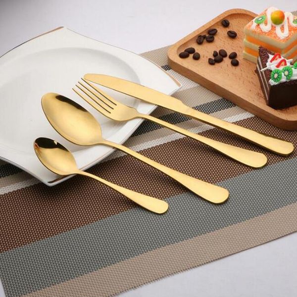 New Gold Cutlery spoon fork knife tea spoon Matte Gold Stainless Steel Food Silverware Dinnerware Utensil