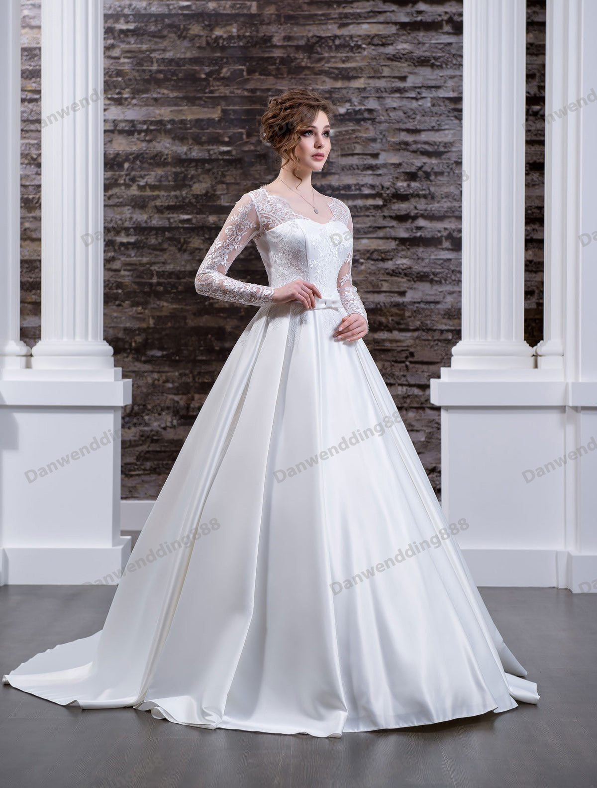 Elegant White Scoop Long Sleeves A-Line Wedding Dresses Bridal Pageant Dresses Wedding Attire Dresses Custom Size 2-16 ZW6080620