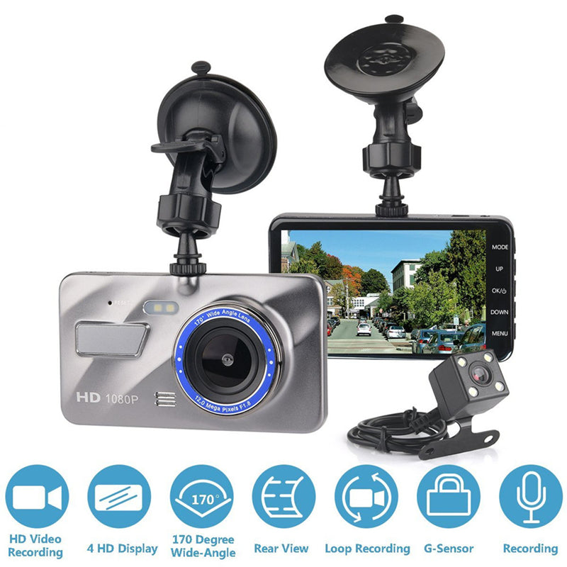 1080P full HD car DVR driving video recorder vehicle digital dashcam 4 inches 2Ch 170Â° wide view angle WDR starlight vision parking monitor