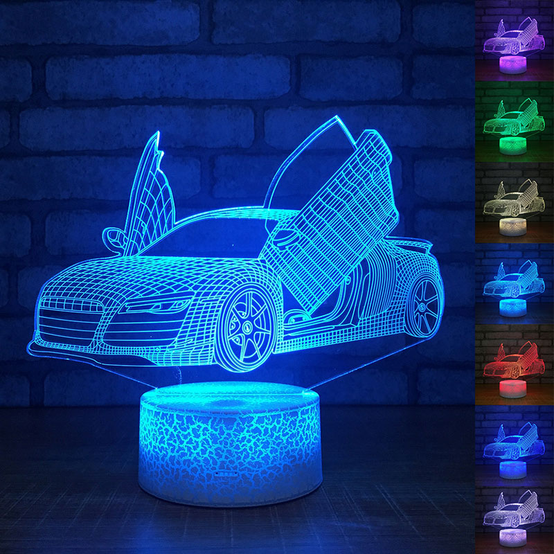 Creative Racing Car 3D Acrylic LED Night Light Touch 7 Color Change Desk Table Lamp Party Decorative Light
