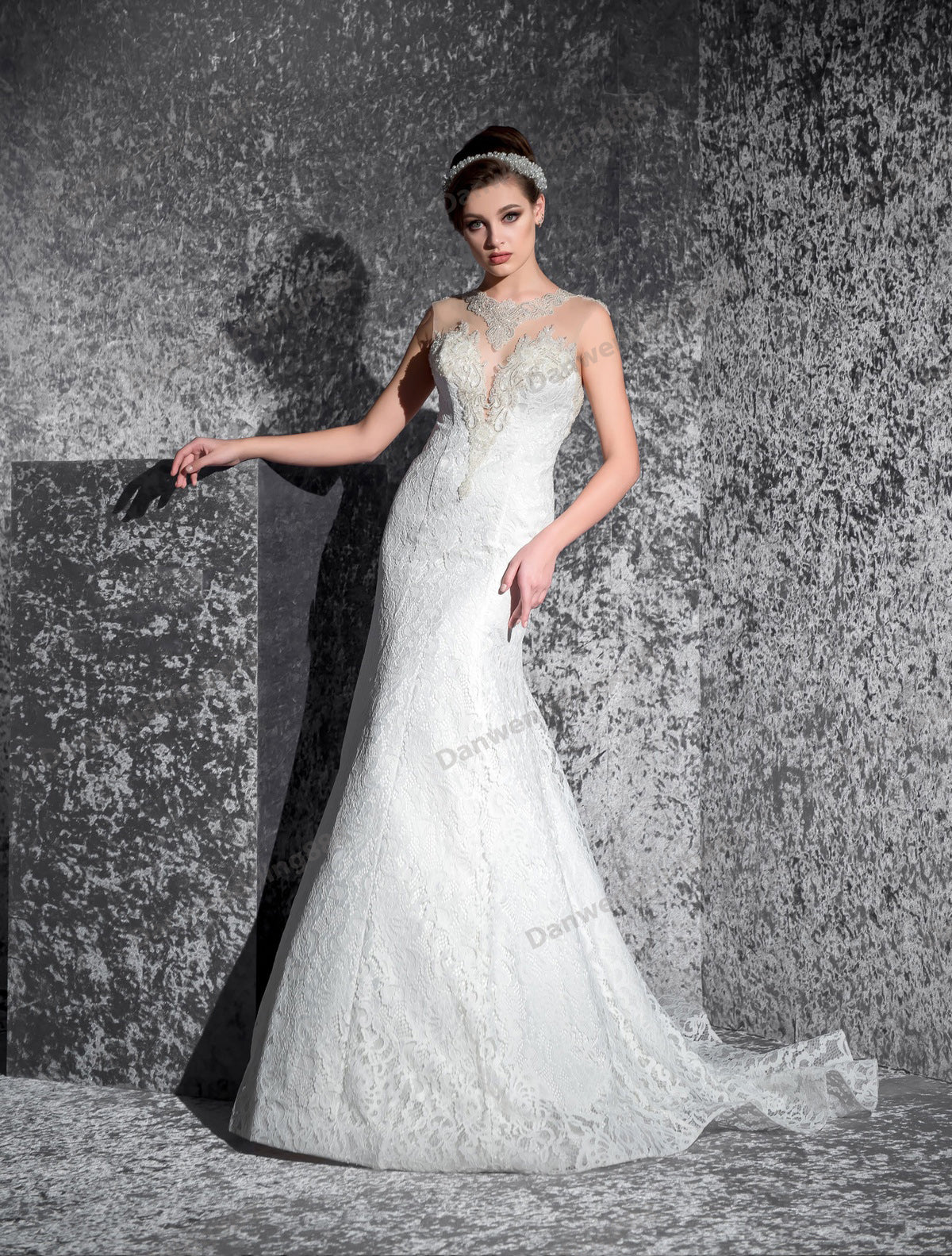 Elegant Ivory Lace Jewel Applique Mermaid Wedding Dresses Bridal Pageant Dresses Wedding Attire Dresses Custom Size 2-16 ZW612162