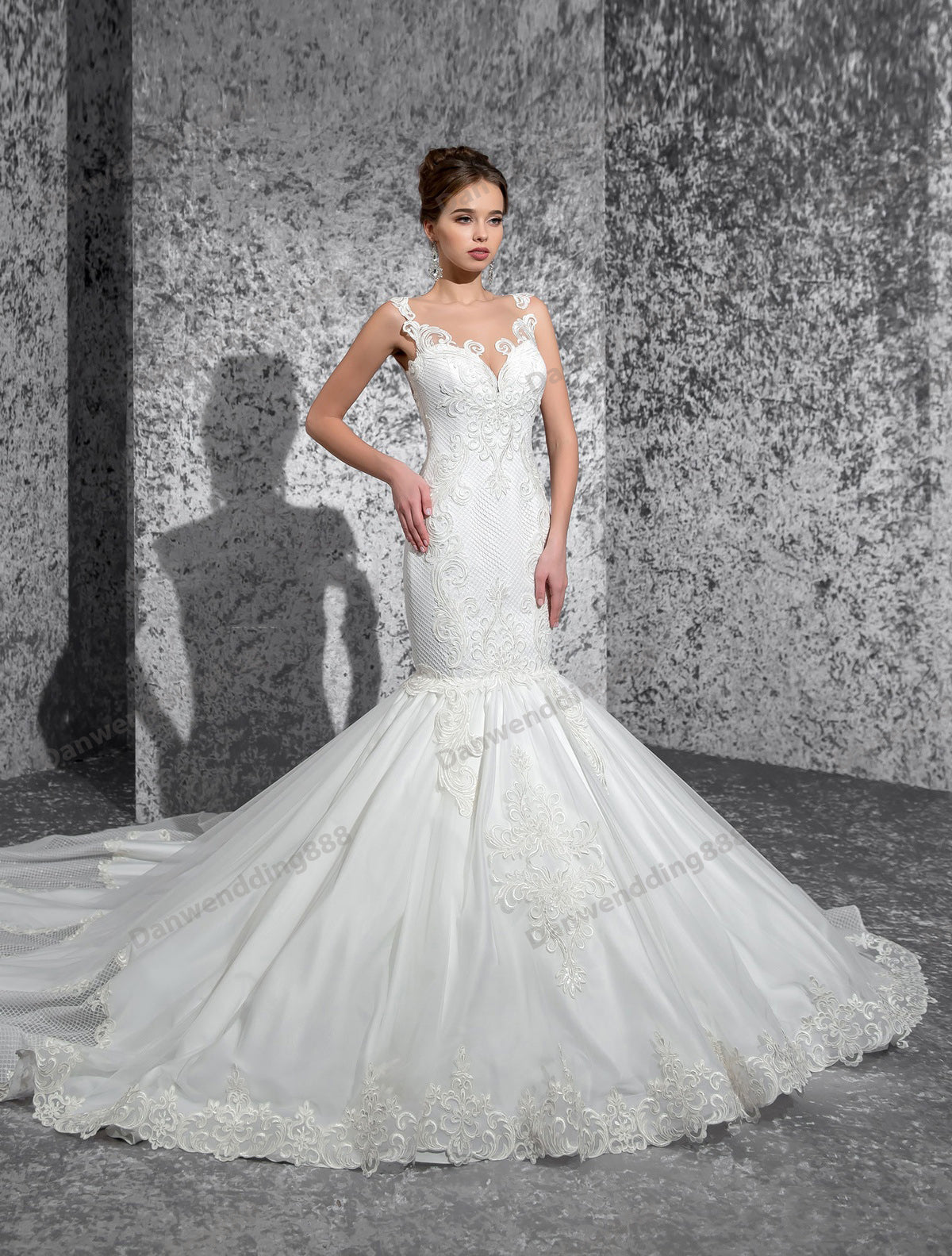 Charming White Tulle Scoop Applique Mermaid Wedding Dresses Bridal Pageant Dresses Wedding Attire Dresses Custom Size 2-16 ZW612167