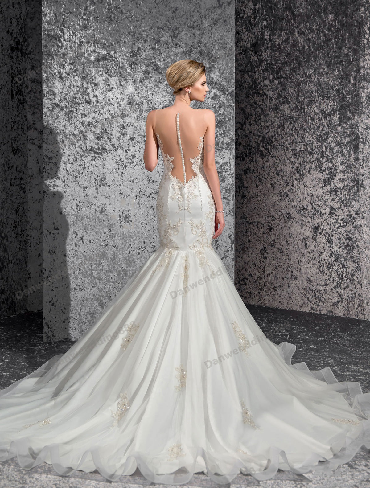 Charming Ivory Tulle Scoop Applique Beads Mermaid Wedding Dresses Bridal Pageant Dresses Wedding Attire Dresses Custom Size 2-16 ZW612168