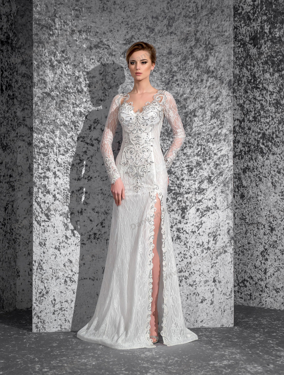 Grace Ivory Lace Sleeves Applique Slit Mermaid Wedding Dresses Bridal Pageant Dresses Wedding Attire Dresses Custom Size 2-16 ZW612176