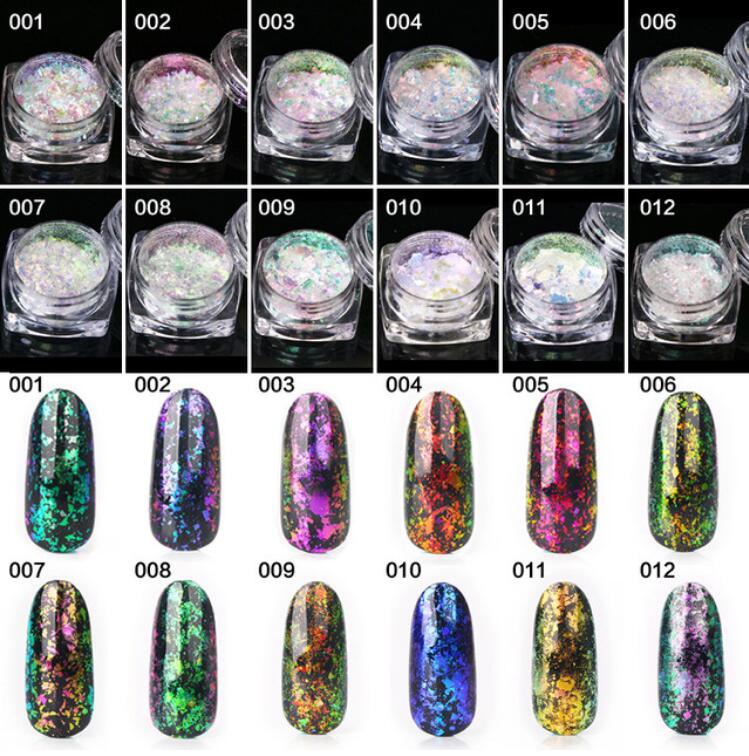 DIY 12 Colors Glitter Nail Flash Powder Manicure Powder Fireworks Multi Color Shiny Neon Effect Nail Beauty Powder I001