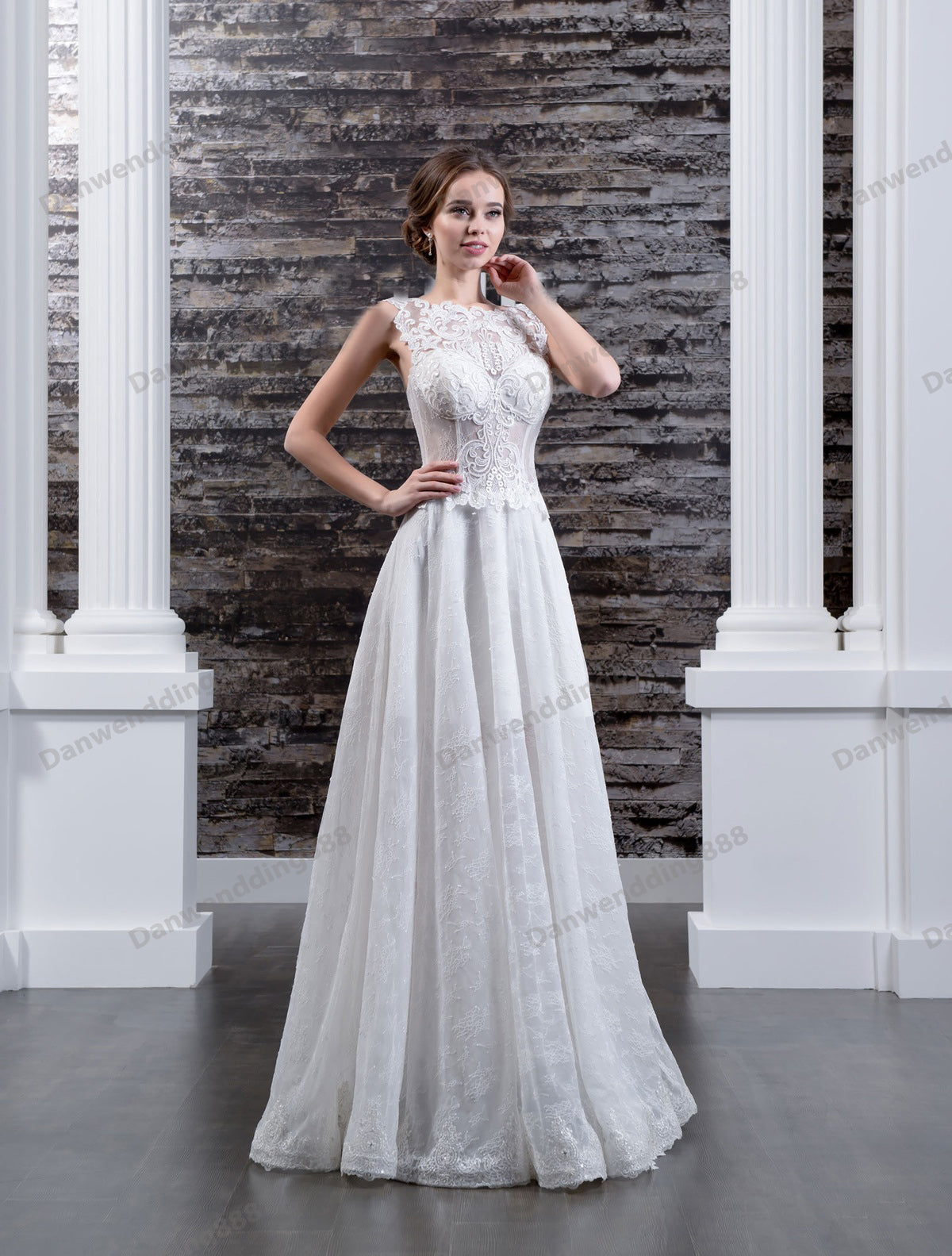 Noble White Lace Scoop Applique Beads Sheath Wedding Dresses Bridal Pageant Dresses Wedding Attire Dresses Custom Size 2-16 ZW620266