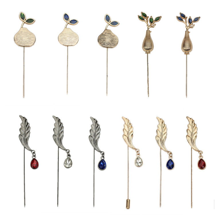 Alloy Leaf Accessories Casual Fashion Blazer Men Vase Leaves Pins Small Vintage Brooches Broche for Female Man Wholesale Drop Shipping