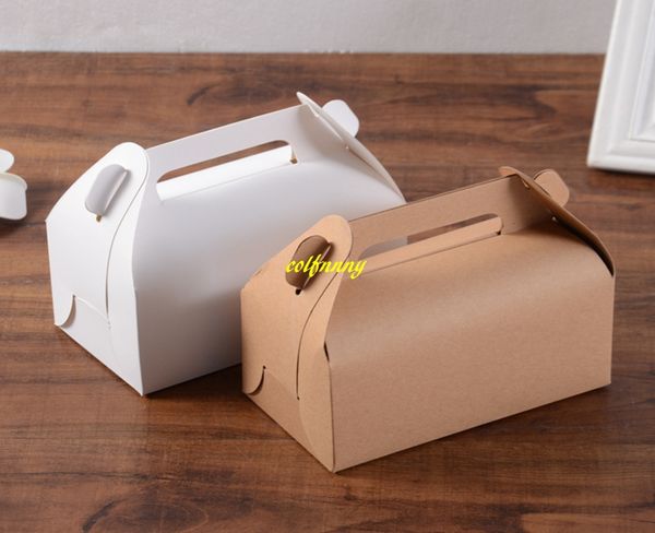 100pcs-lot Empty White Paper Gift Box Kraft Paper Biscuits Candy Pastry Portable Cake Baking Packaging Boxes FA1001