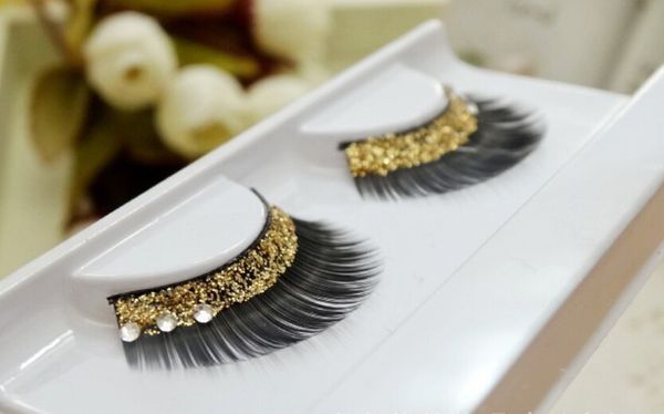 20 pair Rhinestone False eyelashes Thick Curl Honorable Golden bright Glittering eyelash Make-up free shipping and high quality