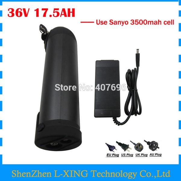 Free customs fee 36V 17.5AH Electric Bike battery 36V 17ah battery 36V bottle battery use SANYO NCR18650GA cell 2A Charger