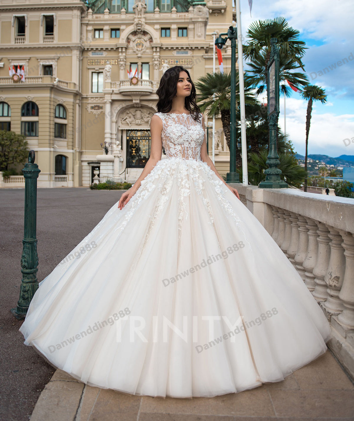 Elegant Ivory Scoop Applique Beads Ball Gown Wedding Dresses Bridal Pageant Dresses Wedding Attire Dresses Custom Size 2-16 ZW713250