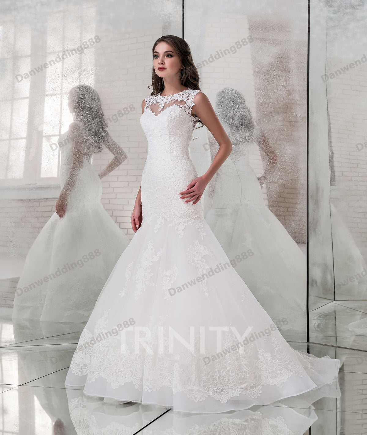 Grace Ivory Tulle Scoop Applique Mermaid Wedding Dresses Bridal Pageant Dresses Wedding Attire Dresses Custom Size 2-16 ZW713264