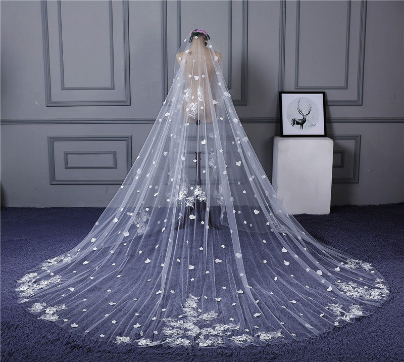 Beauty White 4 Meters Long Tulle Applique Bridal Veils Bridal Headwear Bridal Wraps Wedding Accessories F714132