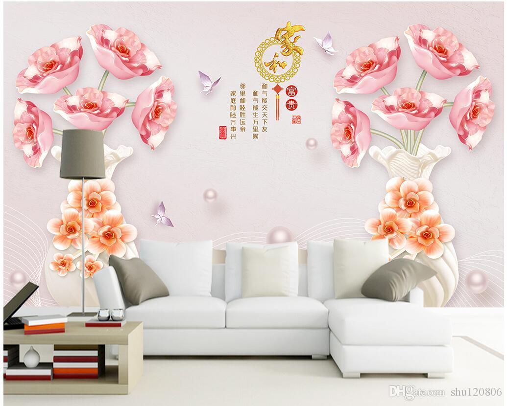 3d wallpaper cloth custom photo Embossed jewelry peony flower vase TV background wall 3d wall murals wallpaper for walls 3 d living room