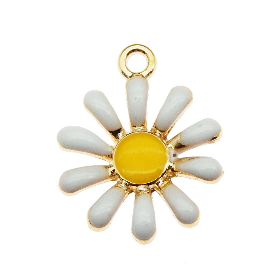 Wholesale 60PCS women Charm Lady Jewelry Gold Tone Sunflower Enameled Daisy Shape Alloy Charm PendantsDIY Jewelry Crafts