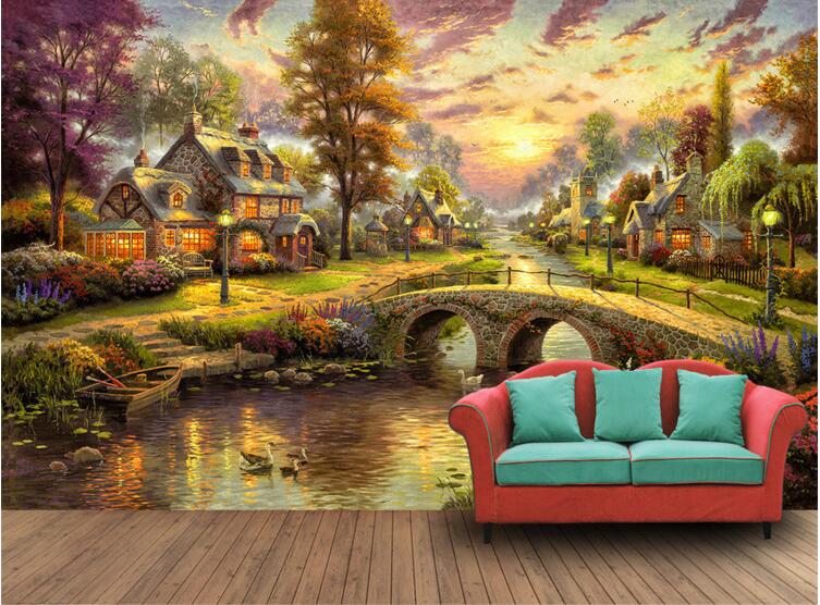 3d wallpaper custom photo Rustic forest hut night view painting living room Home decoration 3d wall muals wall paper for walls 3 d