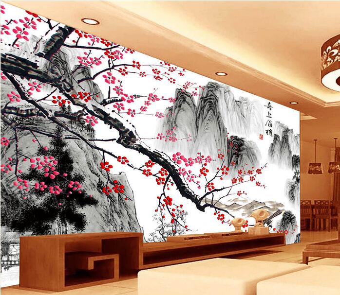 3d wallpaper custom photo Branch plum blossom landscape painting Background wall living room 3d wall muals wall paper for walls 3 d