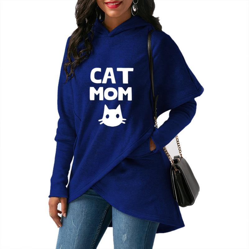 2018 Spring and Autumn Women&#039;s New Hoodie Fashion Women&#039;s Comfort Pullover Cat Mom Print Sweatshirt Top Hoodie Large Size Female