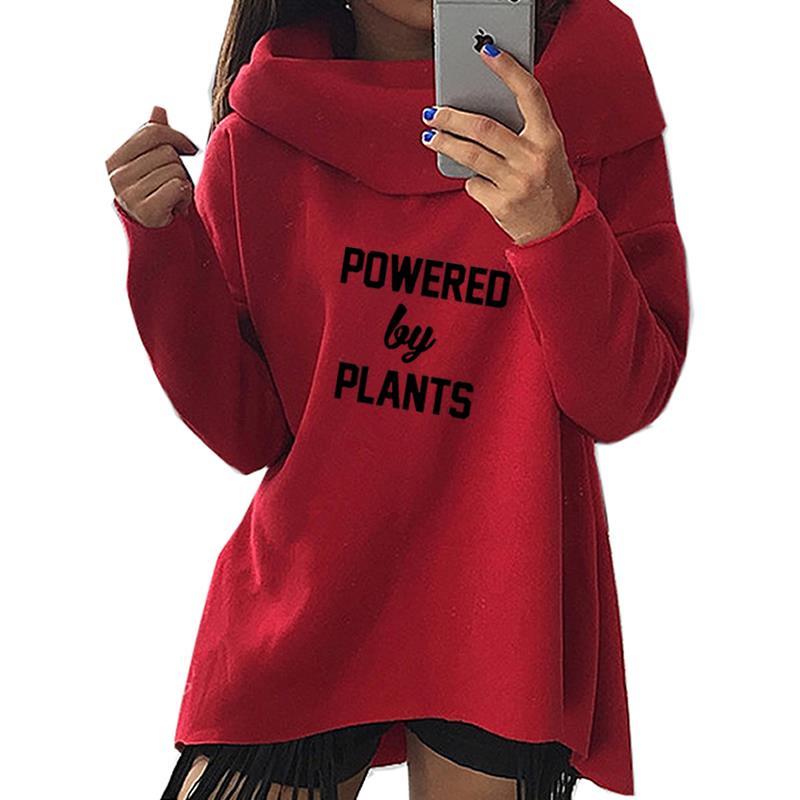 2018 New Fashion Spring Powered By Plants Vegan Print Tops Hoodies Kawaii Sweatshirts Female Cute Casual Creative Cropped