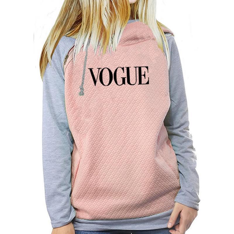 2018 New Fashion VOGUE Print Tops Sweatshirts Hoodies Women Zipper Pullovers Female Youth Girls Frauen Autumn Comfortable