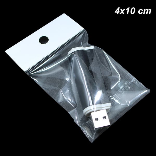 Clear 4x10 cm 500pcs Adhesive Electronic Products Accessory Pack Pouch for Hard Drive Hanging Self Seal Digital Supplies Storage Flat Wraps