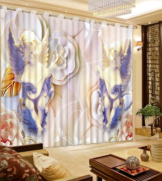 Relief angel Curtains For Room green nature scenery 3D Curtain For The Window Decoration Drapes Living Room
