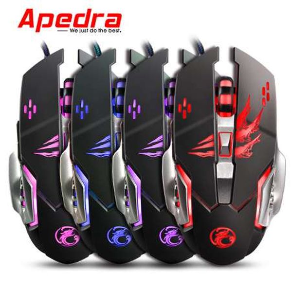 Apedra 3200DPI USB Wired Mouse Mice Computer Gaming LED Mouse Ergonomics Gamer 6 Buttons for PC Mac Laptop Game LOL Dota2