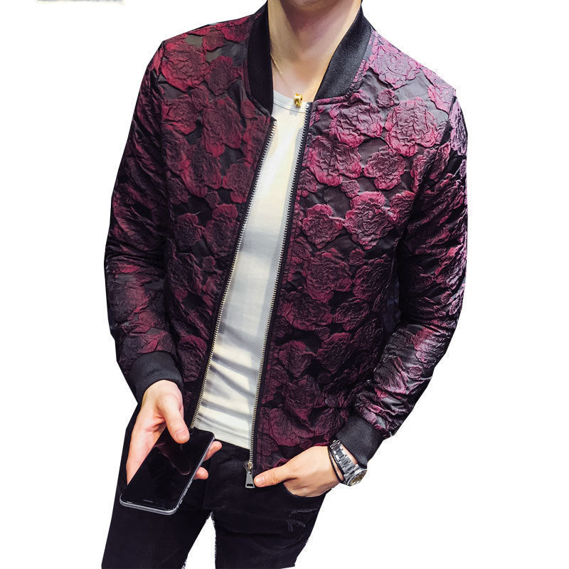 Autumn New Jacquard Bomber Jackets Men Luxury Wine Red Black Grey Party Jacket Outfit Club Bar Coat Men Casaca Hombre 4XL