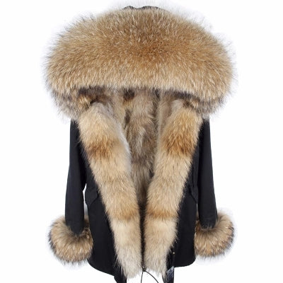 Fur coat parkas winter jacket coat women parka big real raccoon fur collar natural fox fur liner long outerwear