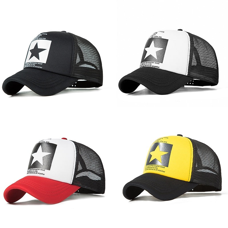 2018 New Five-Pointed Star Pattern Half Mesh Retro Baseball Cap Hat meshhat Fashion Star pentagram retro Baseball Cap Women Fashion