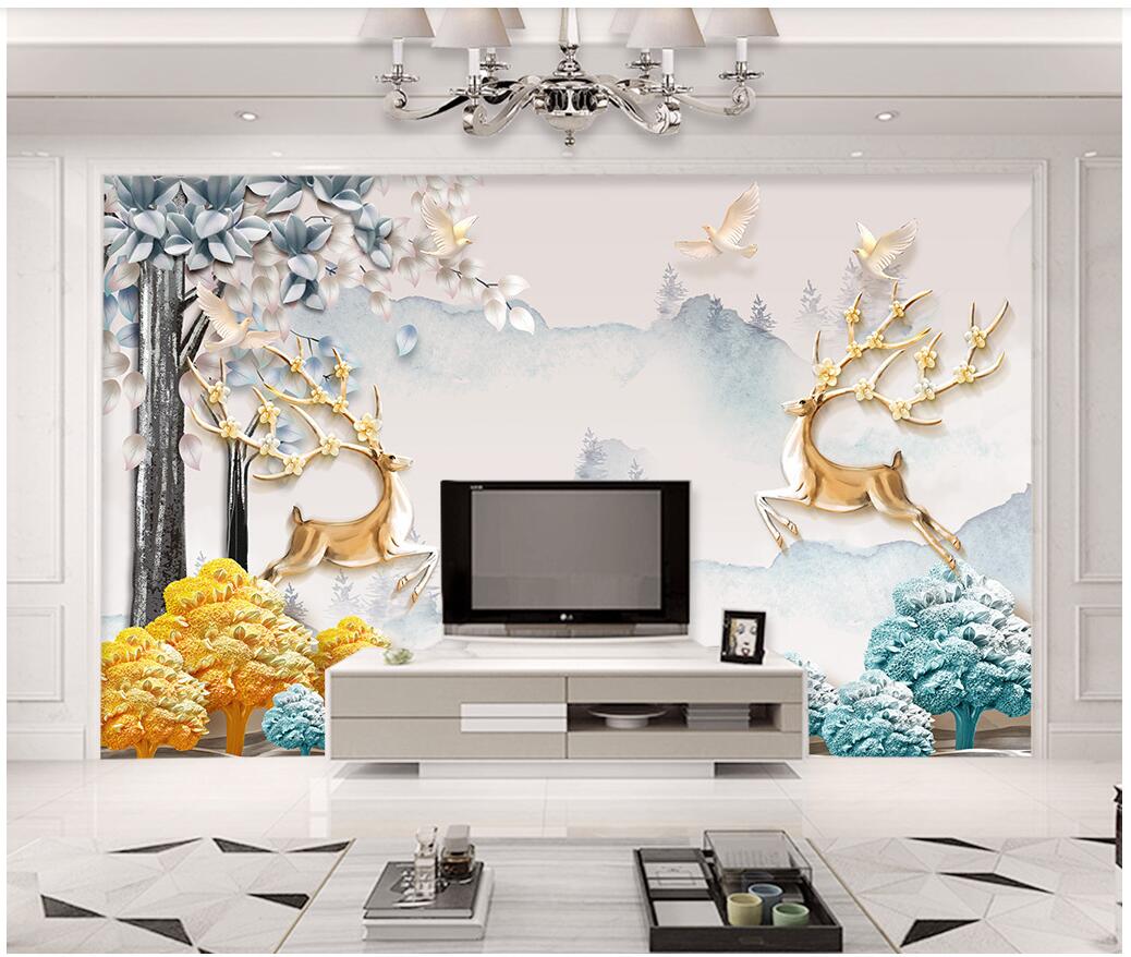 3d wallpaper custom photo 3D moose fay tree birds northern Europe simple relief background wall muals wall paper for walls 3 d