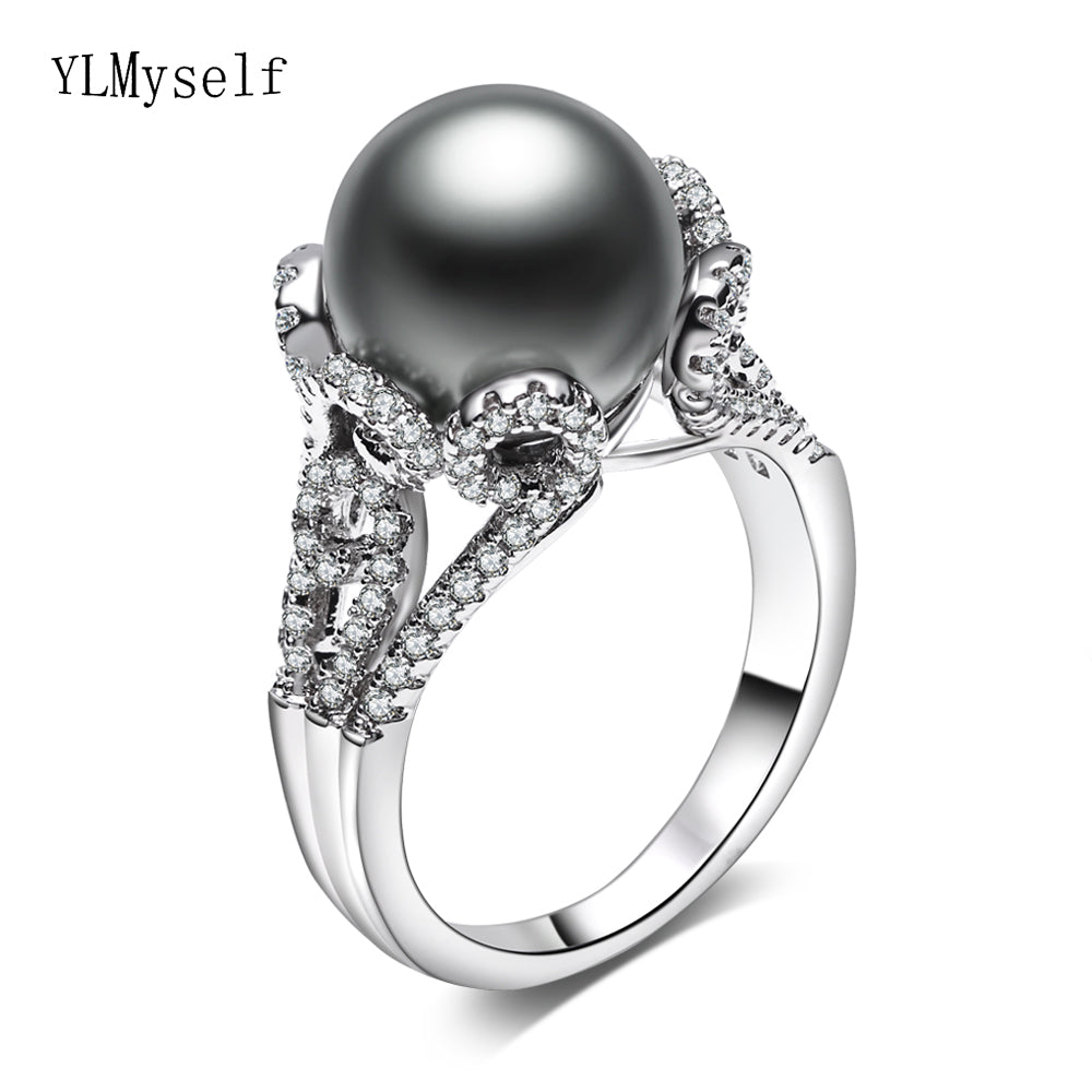 New charming pearl ring crystal elegant jewelry for statement women trendy jewellery beautiful rings for mother&#039;s gift