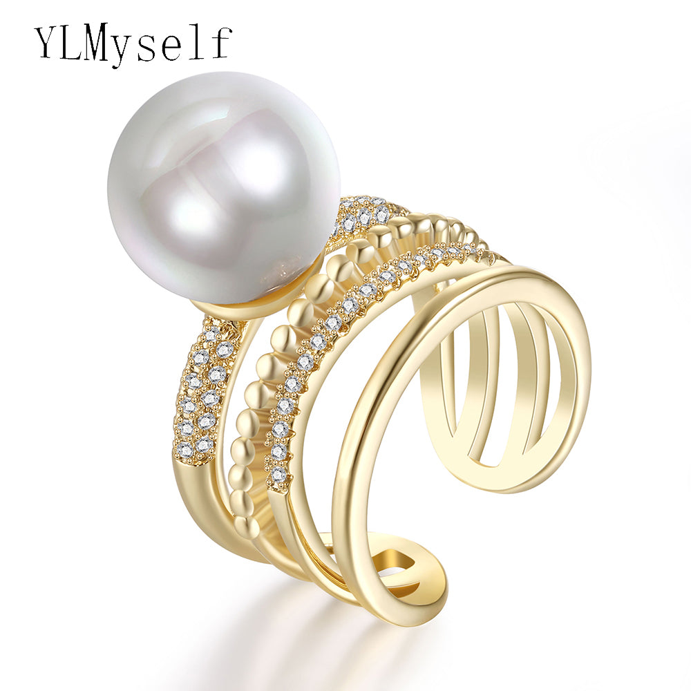 New Gold-color ring with big Pearl Trendy cheap jewellery wholesale lots dropshipping anel aneis fashion jewelry copper rings