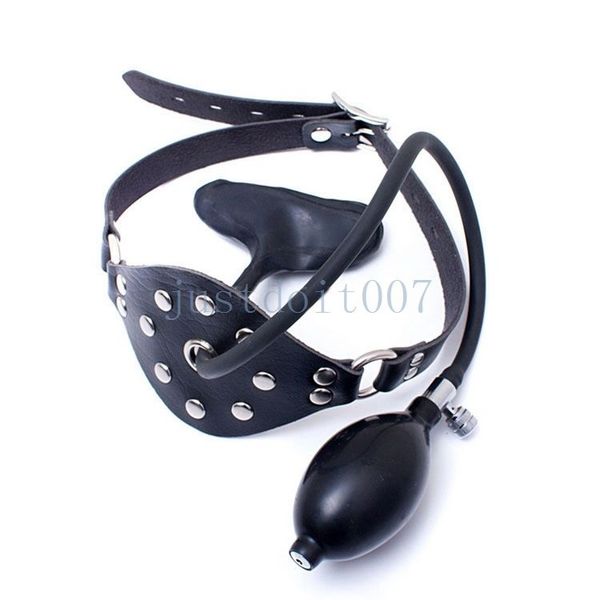Pump Rubber Inflatable Choker Mouth Gag Studded Leather Panel Balloon Pump latex new #T09