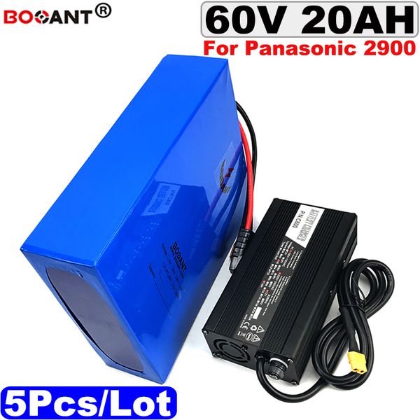 5pcs-lot E-bike battery 60v 20Ah For Panasonic 18650 cell with 5A charger 60V electric bike lithium ion battery pack 2000W