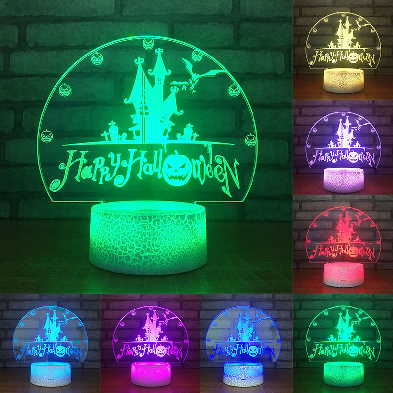Halloween Party Decorative 3D Acrylic LED Night Light Touch 7 Color Change Desk Table Lamp Baby Kids Gift