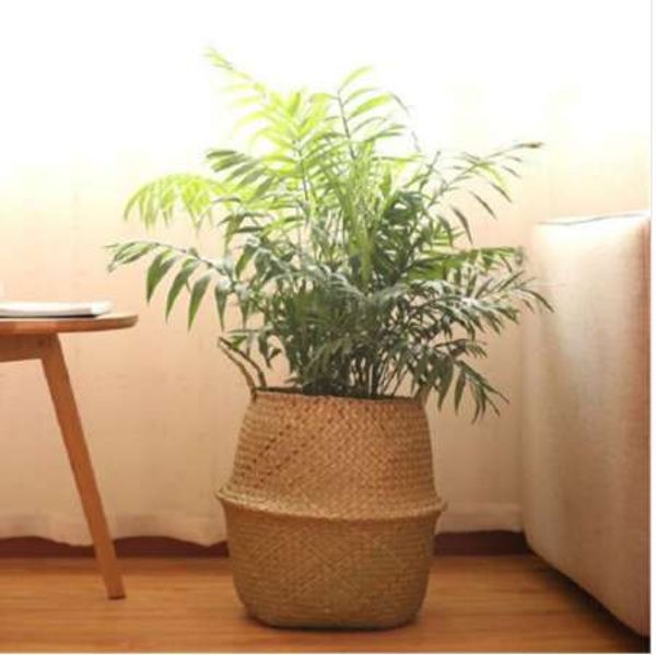 VStorage Basket Rattan Straw Basket Wicker Seagrasss Folding Laundry Flower Pot Flower Vase Home Garden Hanging Basket Wedding