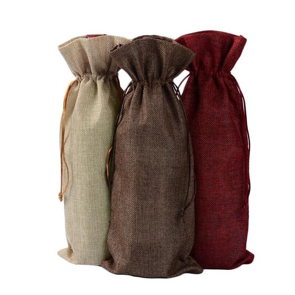 Jute Wine Bags Champagne Wine Bottle Drawstring Covers Gift Pouch Burlap Packaging Bag For Wedding Party Decoration LX3496