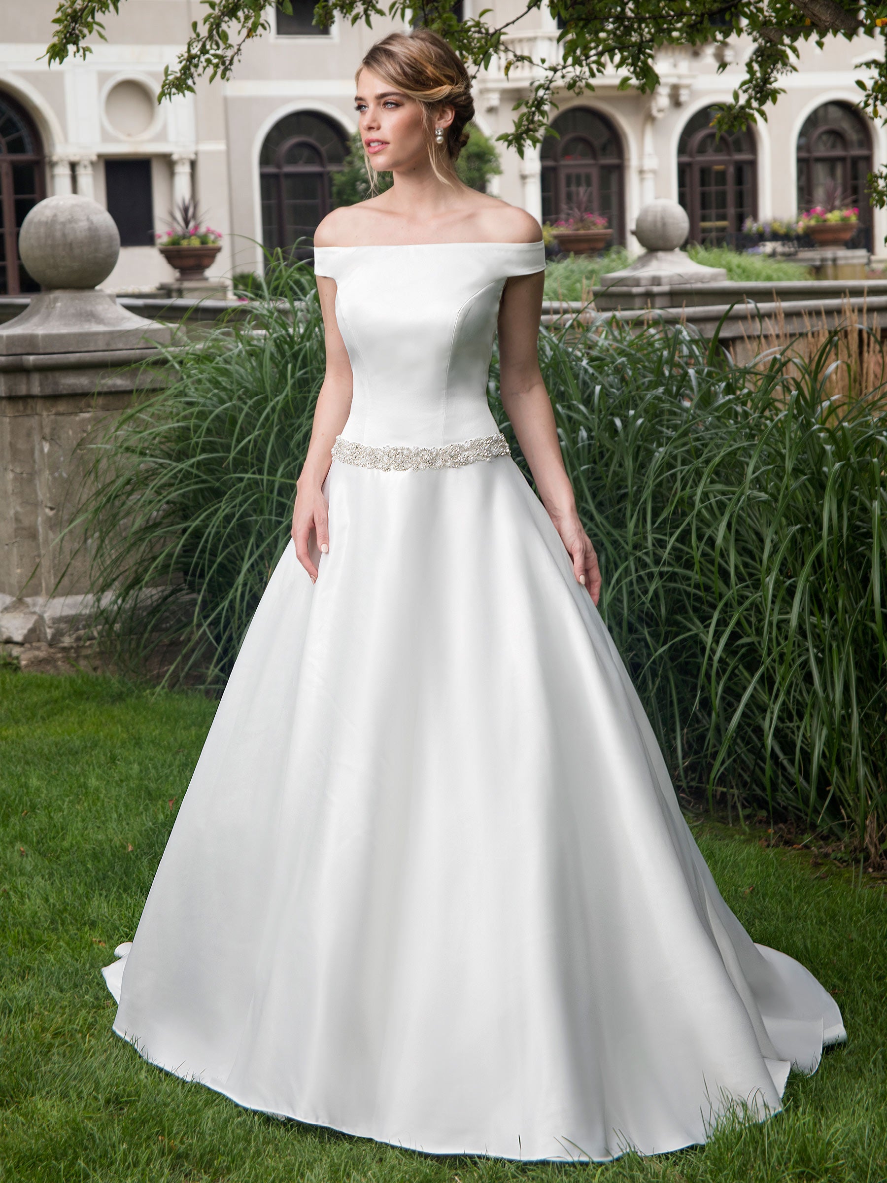 Jane luxury White Satin Off Shoulder Beads A-Line Wedding Dresses Bridal Pageant Dresses Wedding Attire Dresses Custom Size 2-16 KF918126