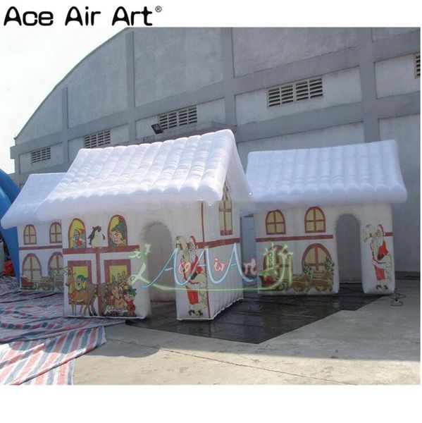 3m L Oxford Cloth Full Print White Roof Inflatable Christmas House Santa Grotto Tent Made in China for Event on Sale