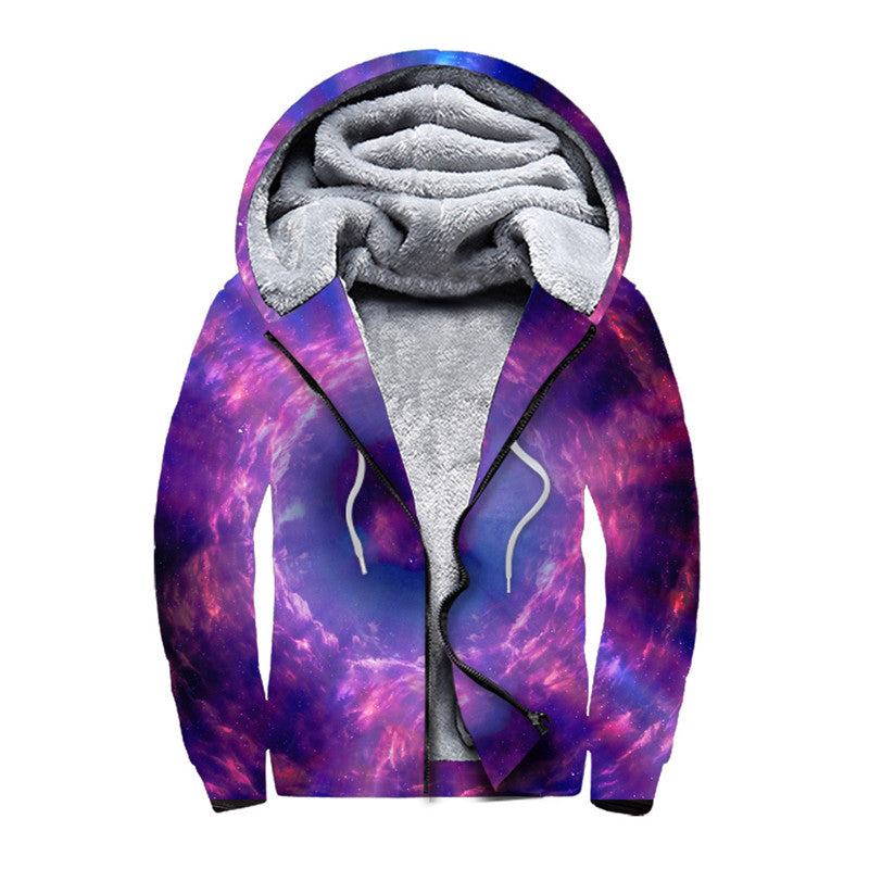 3D Print Hoodie Galaxy Space Men Hip Hop Hooded Sweatshirt Winter Thick Fleece Warm Zip up Coat Jacket Gothic Streetwear