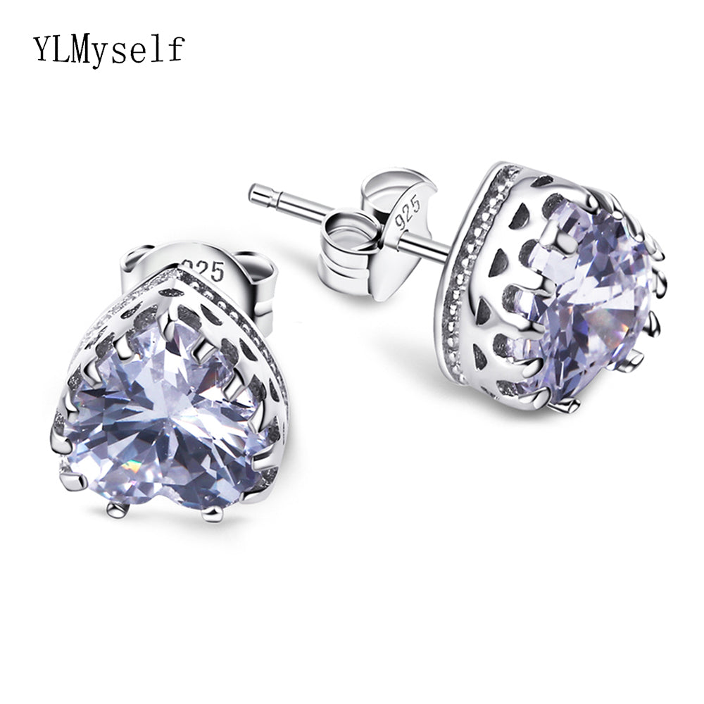 Beautiful Cute-Romantic gift 925 love earrings crystal jewelry Heart jewellery sterling silver stud earring