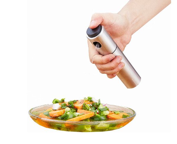 Olive Pump Spraying Oil Bottle Sprayer Can Oil Jar Pot Tool Can Pot Cookware Kitchen Tools Silver Stainless Steel lin3919