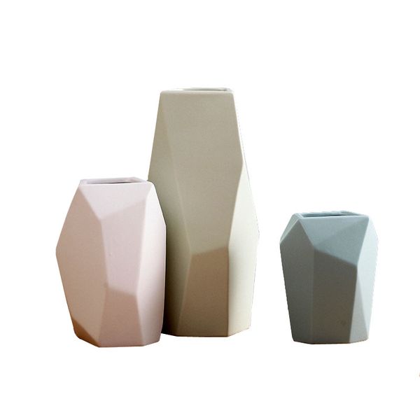 Nordic Geometric Macaron Ceramic Vase Modern Minimalist Color Flower Ornament Crafts for Home Dining Living Room